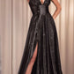 Ladivine CC2349 Long Glitter Stretch Satin A-Line Evening Gown