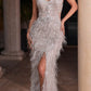 Ladivine CC2358 Long Feather Embellished Fitted Evening Gown