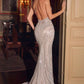 Ladivine CC2708 Sequin Fitted Halter Dress With Open Back Detail
