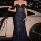 Ladivine CC341 Beaded Off The Shoulder Fit & Flare Gown