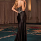 Ladivine CC408 Long Satin Fitted Gown Boned Embellished Bodice Slit