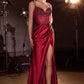 Ladivine CC408 Long Satin Fitted Gown Boned Embellished Bodice Slit
