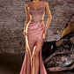 CLEARANCE - Ladivine CC408 Long Satin Fitted Lavender Gown (Size 2)