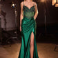 Ladivine CC408 Long Satin Fitted Gown Boned Embellished Bodice Slit