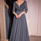 Ladivine CC446 Three Quarter Sleeve Beaded Chiffon Dress