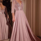 Ladivine CC446 Three Quarter Sleeve Beaded Chiffon Dress