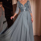 Ladivine CC446 Three Quarter Sleeve Beaded Chiffon Dress