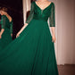 Ladivine CC446 Three Quarter Sleeve Beaded Chiffon Dress