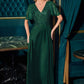 Ladivine CC447 Flutter Sleeves V-Neckline A-Line Satin Evening Gown