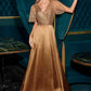 Ladivine CC447 Flutter Sleeves V-Neckline A-Line Satin Evening Gown