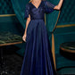 Ladivine CC447 Flutter Sleeves V-Neckline A-Line Satin Evening Gown