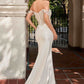 Ladivine CC456W Glitter Satin Strech Fitted Off White Evening Gown
