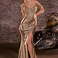 Ladivine CC456 Glitter Satin Strech Fitted Evening Gown