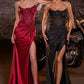 Ladivine CC463 Strapless Sweetheart Fitted Satin Skirt Gown