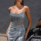 Ladivine CC463 Strapless Sweetheart Fitted Satin Skirt Gown