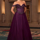 Ladivine CC471 Off Shoulder Glitter Tulle Corset Bodice A-line Ball Gown