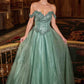 Ladivine CC471 Off Shoulder Glitter Tulle Corset Bodice A-line Ball Gown