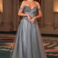 Ladivine CC471 Off Shoulder Glitter Tulle Corset Bodice A-line Ball Gown