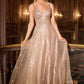 Ladivine CC474 Plunging V-Neckline Shimmering A-Line Gown