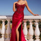 Ladivine CC475 Dress Strapless Fitted Prom Gown With Lace Detailing