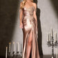 Ladivine CC489 Off Shoulder Sweetheart Neckline Ruched Satin Bodice Fitted Gown