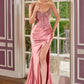 Ladivine CC491  Strapless Sweetheart Corset Bodice Fitted Satin Dress