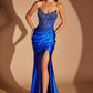 Ladivine CC491  Strapless Sweetheart Corset Bodice Fitted Satin Dress