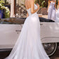 Ladivine CC492W Beaded Detachable Tulle Overskirt Fitted Off White Gown