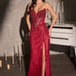 CLEARANCE - Ladivine CC492 Beaded Detachable Tulle Overskirt Fitted Mocha Gold Gown (Size 12)