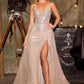 CLEARANCE - Ladivine CC492 Beaded Detachable Tulle Overskirt Fitted Mocha Gold Gown (Size 12)