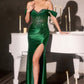 CLEARANCE - Ladivine CC494 Corset Bodice Off Shoulder Champagne/Gold Gown (Size 6)