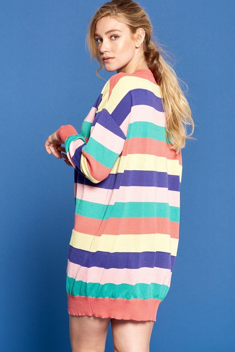 Multi-colored Striped Knit Sweater Dress - Farnelli