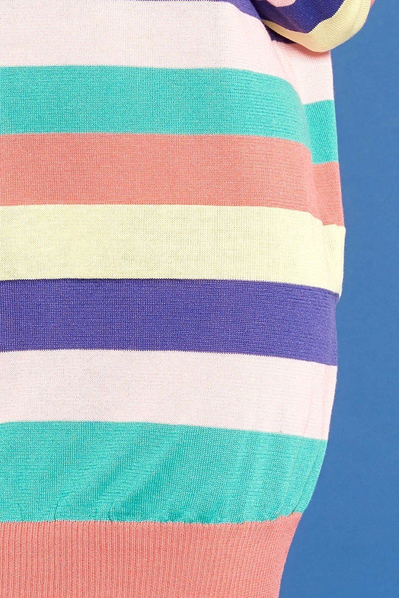 Multi-colored Striped Knit Sweater Dress - Farnelli