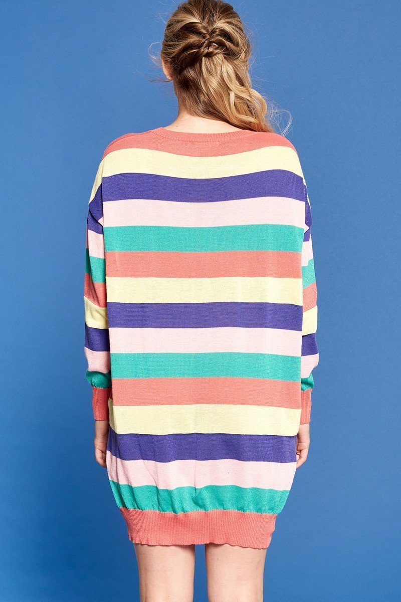 Multi-colored Striped Knit Sweater Dress - Farnelli