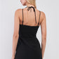 Black Slim Fit Sleeveless V-neck Front Corset Inspired Tie-up Detail Cocktail Mini Dress - Farnelli