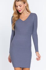 Long Slv V-neck Sweater Mini Dress - Farnelli
