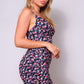 Spaghetti Strap Twist Front Cutout Floral Ruched Mini Dress - Farnelli