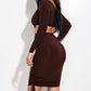 Solid Long Sleeve Ruched Short Dress With O Ring - Farnelli