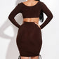 Solid Long Sleeve Ruched Short Dress With O Ring - Farnelli