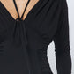 Long Sleeve Midi Dress With Low V Neck Front And Back With Ruching On Sides And Chest - Farnelli