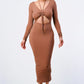 Trendy Front Shirring Cut-out Long Sleeved Dress - Farnelli