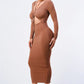 Trendy Front Shirring Cut-out Long Sleeved Dress - Farnelli