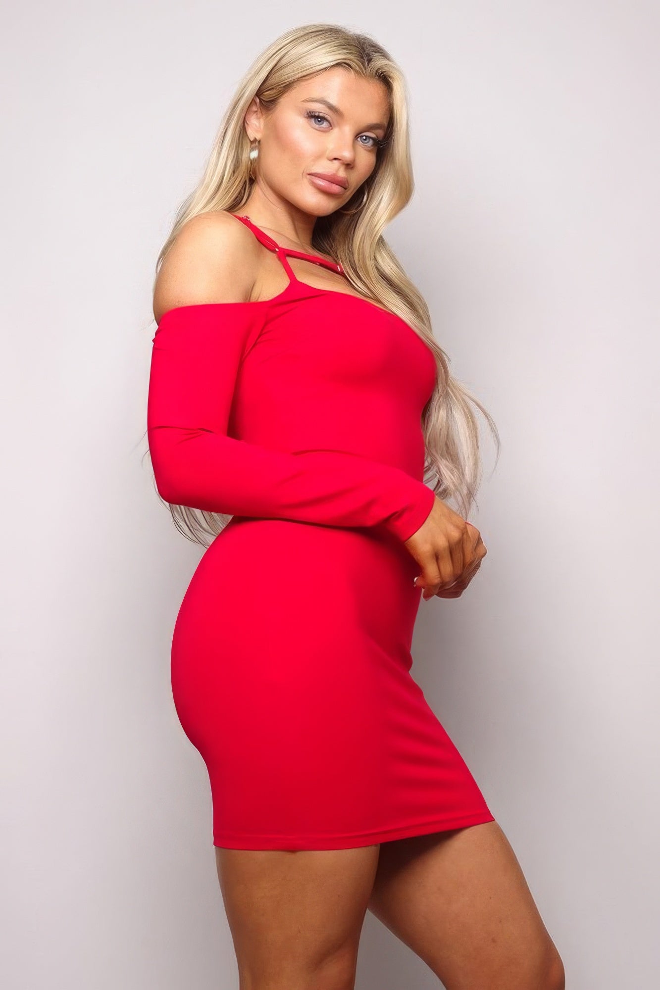 Long Sleeve Cuff Front Strap Mini Dress - Farnelli