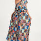 Printed Ruffle Top And Pleated Skirt Set - Farnelli