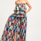 Printed Ruffle Top And Pleated Skirt Set - Farnelli