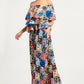 Printed Ruffle Top And Pleated Skirt Set - Farnelli