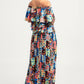 Printed Ruffle Top And Pleated Skirt Set - Farnelli
