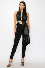 Faux Leather Top Pants Set - Farnelli