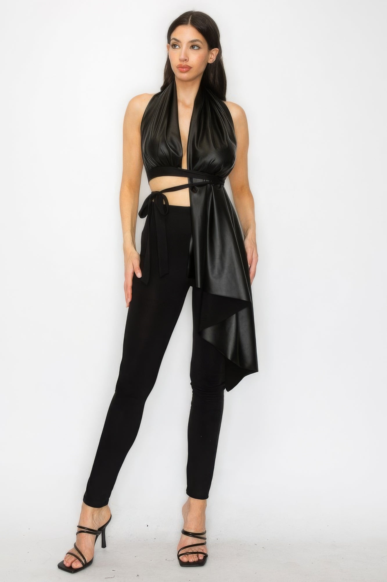 Faux Leather Top Pants Set - Farnelli