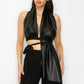 Faux Leather Top Pants Set - Farnelli